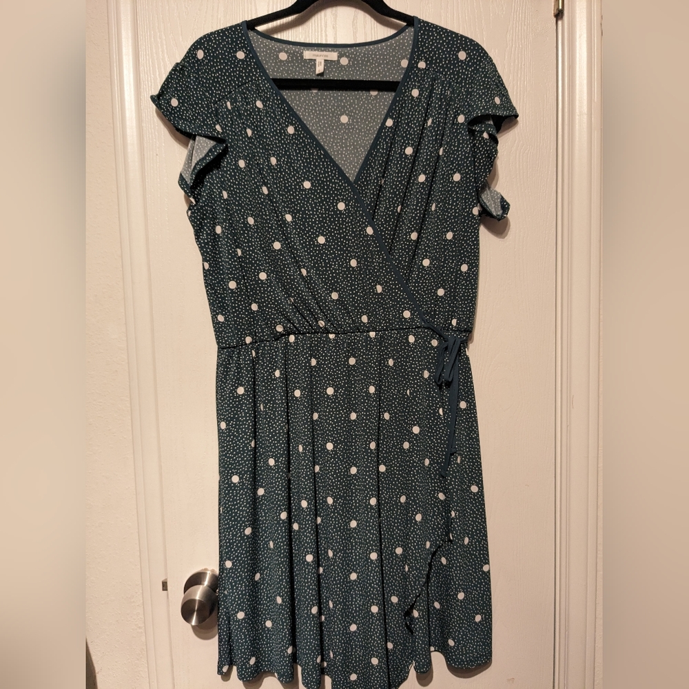 Maurices Green Polka Dot Faux Wrap Dress